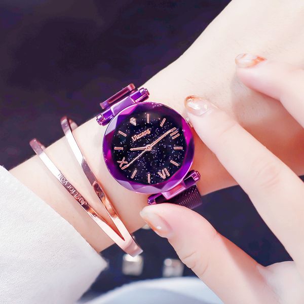 

stylish creative casual lady watch ulzzang purple quartz wristwatch popular starry sky women watches business unique gift watch, Slivery;brown