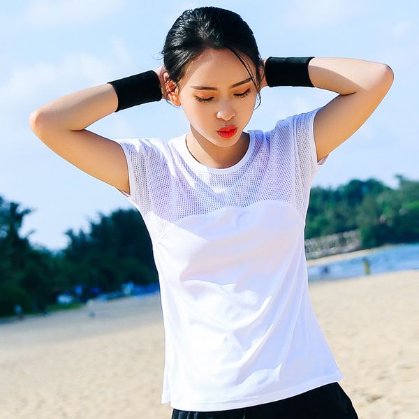 

mesh workout shirt running fitness yoga short sleeve outdoor sports slim fit yoga shirt quick-drying t-shirt sports, White;red
