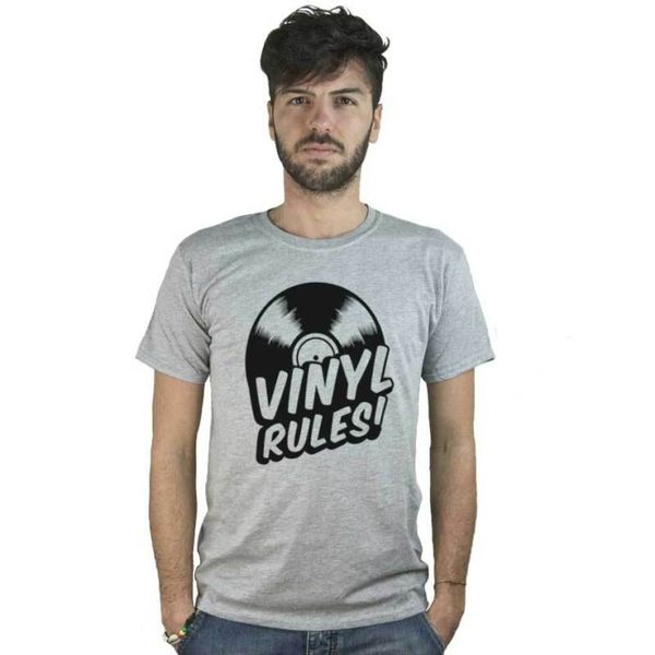 

t-shirt vinyl rules, gray t-shirt dj collector music, vinyl records, White;black