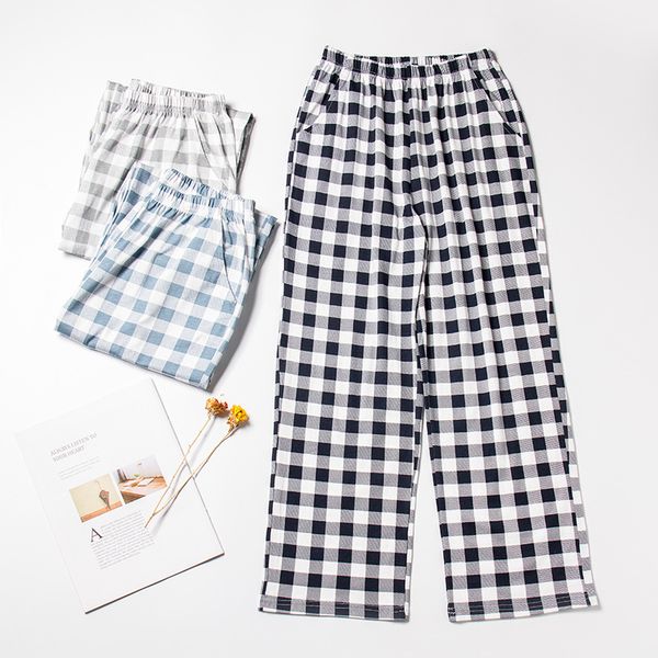 

pants plaid cotton pajamas men&women's thin casual home wear loose lounge plus size 3xl lovers' bottoms long summer new panties, Black;brown