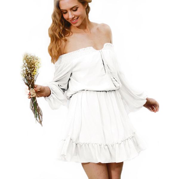 

suit-dress skirt one shoulder v lead bandage waist lantern sleeve loose chiffon dress woman, Black;gray