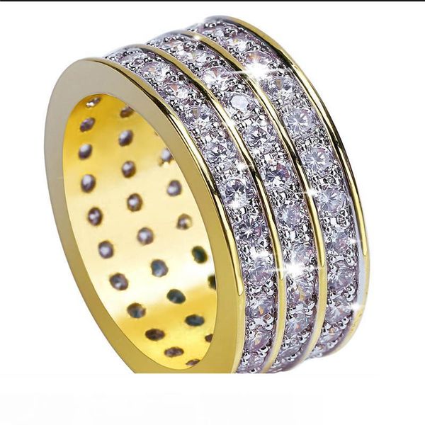 

european and american new hiphop hip-hop 3 row full of tiny zircon gold plated rings, Silver