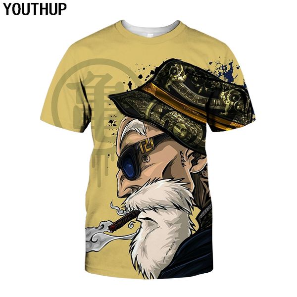 

youthup 2019 summer t shirts men anime print 3d t-shirt oogway tees master roshi men t shirt streetwear plus size, White;black