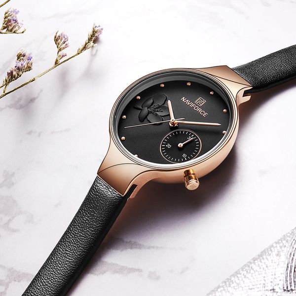 

luxury naviforce fashion women's watches leather strap casual dress ladies waterproof quartz wristwatch clock, Slivery;brown