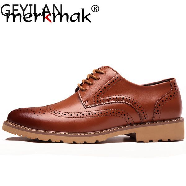 

leather brogue business formal dress men shoes classic office wedding mens oxfords shoes casual italian desinger, Black