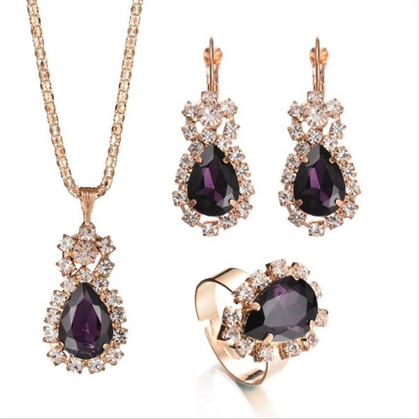 

new bohemian droplet crystal jewelry pendant necklace earrings rings women's set wedding anniversary gift 6 colors optional, Silver