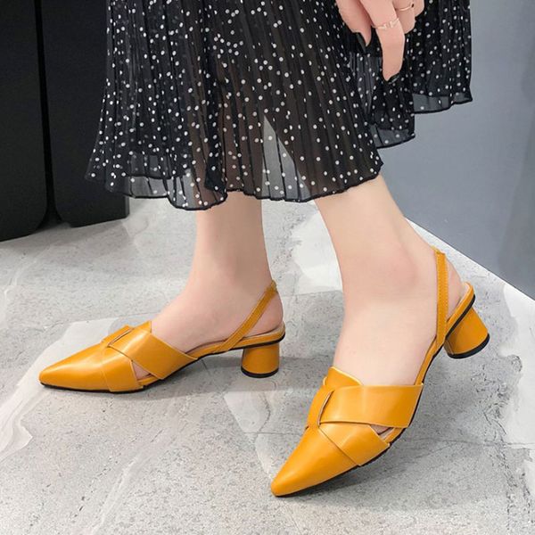 

summer women sandals fashion pointed toes mujer comfortable chunky heels cross belt dress shoes woman, Black