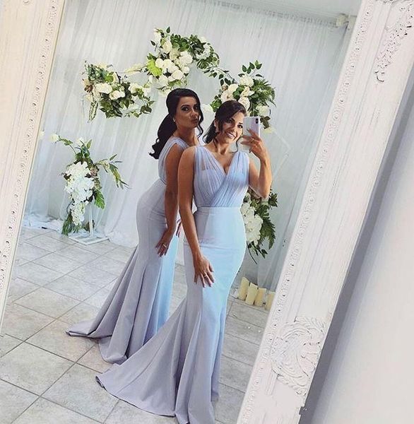 Lavender Pleats Mermaid Bridesmaid Dresses 2020 V Neck Sweep Train