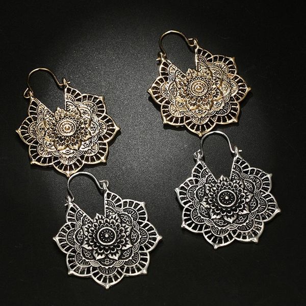

1 pair women lady girl earrings ear stud drop pendant hollow flower vintage jewelry nyz shop, Silver