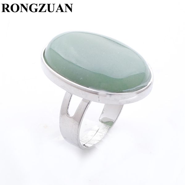 

women's finger rings natural aventurine cabochon stone oval bead adjustable party ring fashion jewelry silver color dx3075, Golden;silver