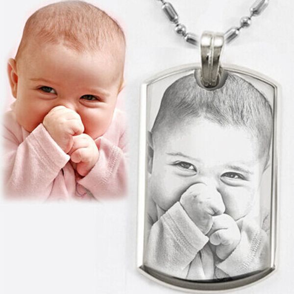 

custom pictures image pendant necklace stainless steel engrave your ps id tag necklace choker for women men, Silver