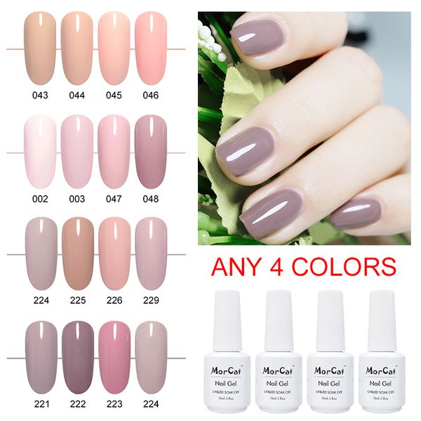 

morcat 4pcs nail gel polish 15ml nude series color lacquer gel uv soak off nail polish semi permanent uv varnish art, Red;pink