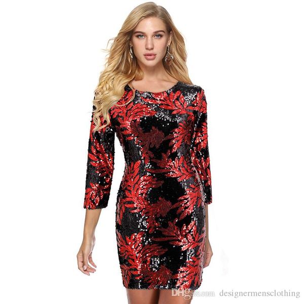 

sequined тощий роскошные женщин платья с длинным рукавом цветок печатных дамы повседневные платья осень мода женщины одежда, Black;gray