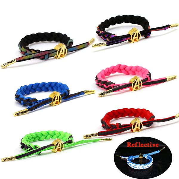 

reflective tape bracelets captain marvel adjustable braided bracelet men reflect light weave shoelace lovers wristband, Golden;silver