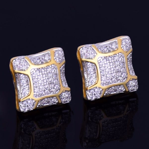 

new gold star hip hop jewelry 11mm square crackle stud earring for men women's ice out cz stone rock street three colors, Golden;silver