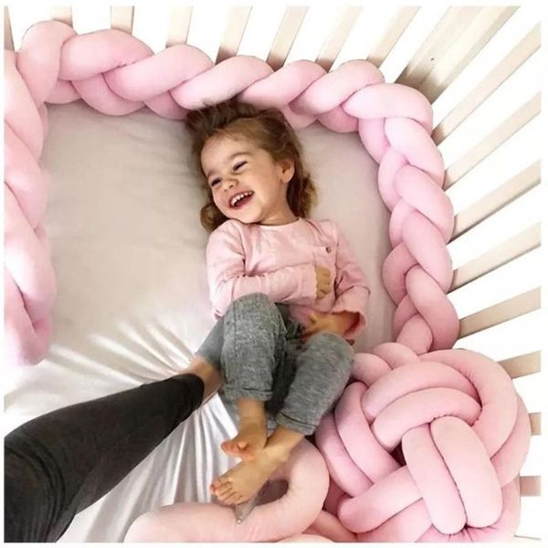 

solid color baby bed bumper knot long handmade knotted braid weaving plush baby crib protector infant knot pillow room decor
