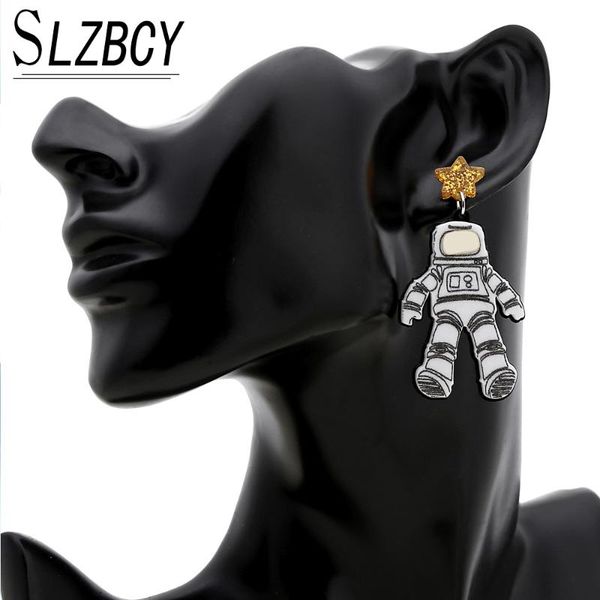 

new creative acrylic astronaut drop earrings for women girls funny personality sequin star dangle earring fashion jewelry, Silver