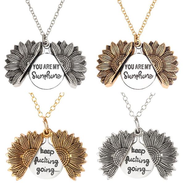 

sunflower necklaces keep fucking going you are my sunshine open locket necklace sunflower collar ladys girls friend jewelry gift, Silver