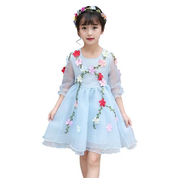 

2019 new summer kids girl party birthday wedding princess dress teenager girl flower mesh dress baby petal sleeve h01, Red;yellow