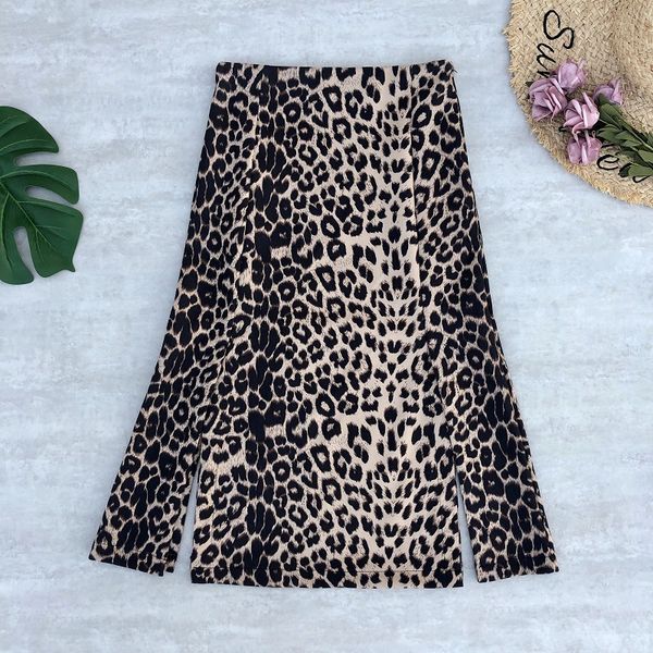 

2020 autumn & winter new arrival half-length leather skirt leopard print high waist split faux suede midi skirt ing, Black;gray