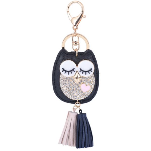 

crystal owl keychain cute leather blink owl tassels key ring phone or handbag pendant, Slivery;golden