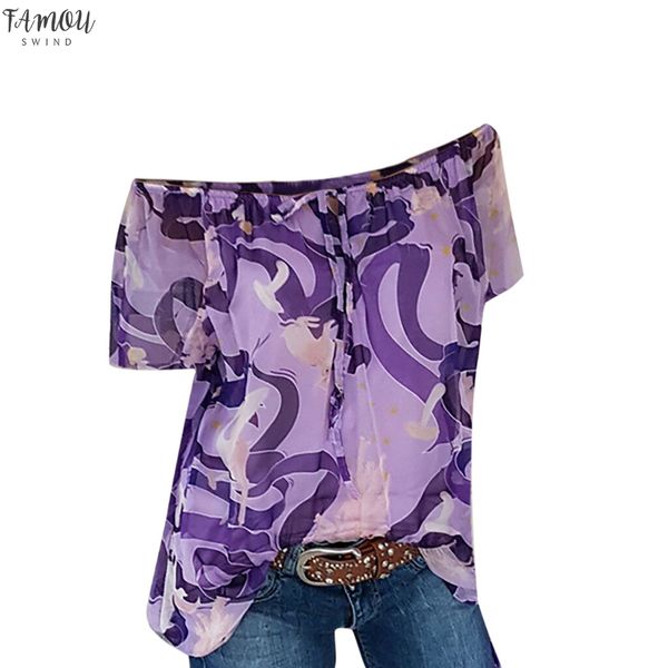 

women shirts colorful print large size short sleeve slash neck loose trend cap sleeve elegant noble vogue summer blouse shirts, White