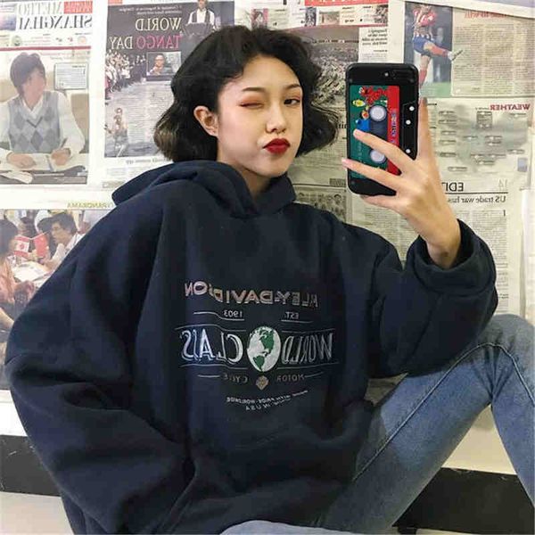 

женщины осени толстовка мода японского harajuku прохладных земли печати дряблой фуфаек девушка пэчворк tops camisetas зимний hoody, Black