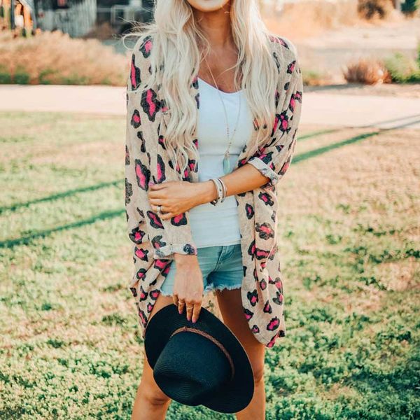 

2019 new clothes fashion chic outwear women vintage coats long sleeve leopard print casual long cardigan overcoat ropa mujer, Tan;black