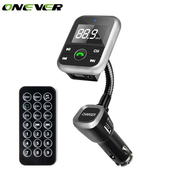 

onever car handsfm transmitter with remote control wireless audio radio modulator bluetooth car kit support usb/sd/tf card