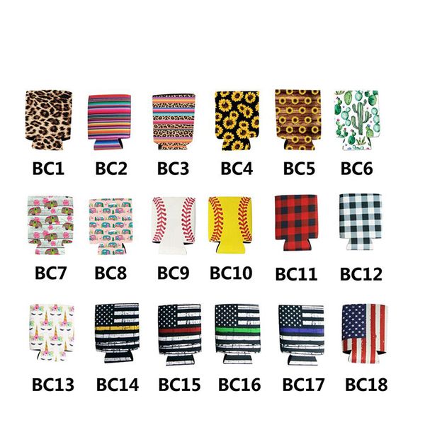 Neoprene Beer Can Cooler Bottiglie isolate Coperchi Cola Can Sleeve Soda Bottle Koozies Cactus Leopard Prints Multi Patterns