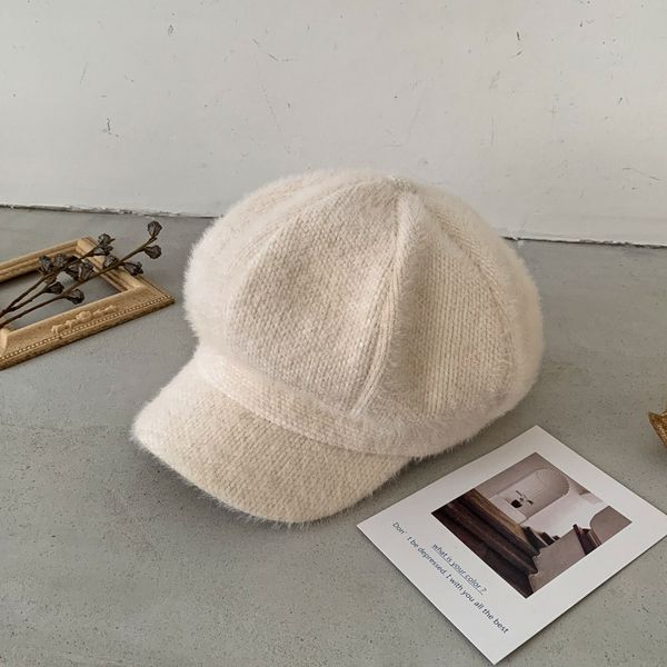 

octagonal hat female british duck tongue beret season young and middle-aged versatile rabbit hair painter hat, Blue;gray