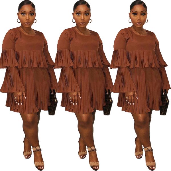 

women long flare sleeves ruffeld pleated casual club party cocktail loose mini dress women solid color dress cute women clothing skirts, White;black