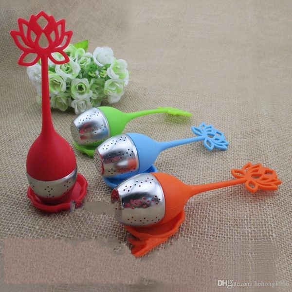 

food grade silicone strainer lotus handle design stainless steel infuser filter safe non toxic tea coffee strainers with saucer 3jj r