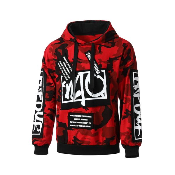 

2019 new camouflage print men hoodies army green hoodie great quality hip-hop pullovers hooded sweatshirt men outerwear, Black