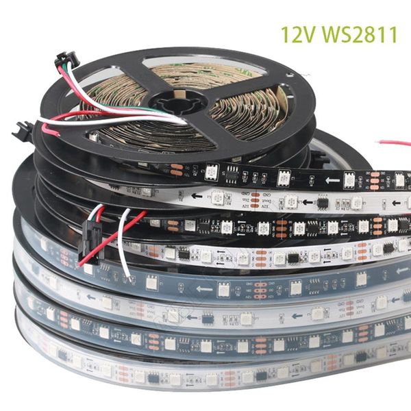 DC12V WS2811 привел пиксель полосы света сновидения красит SMD5050 RGB 60LED привели ленту Черного / Белую адресацию PCB