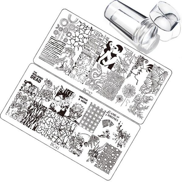 

nail stamping template stamper scraper set 3 pcs character animal image printing template rectangle manicure stamp kit, White