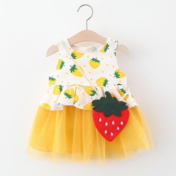 

baby girl dress 2020 summer strawberry print dress with bag 2 piece baby clothes suits sweet style newborn infant toddler, Red;yellow