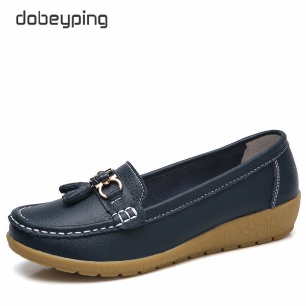 

dobeyping 2018 spring autumn shoes woman cow leather flats women slip on women's loafers female moccasins shoe large size 35-41, Black