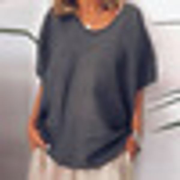 

women blouse linen and cotton shirts casual summer solid o-neck short sleeves linenwomen plus size linen shirt blusas, White