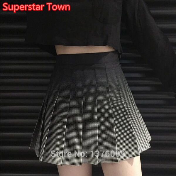 

harajuku pleated skirt women retro polka dot gothic punk mini skirts lolita jk costume faldas girls gradient fashion, Black;gray