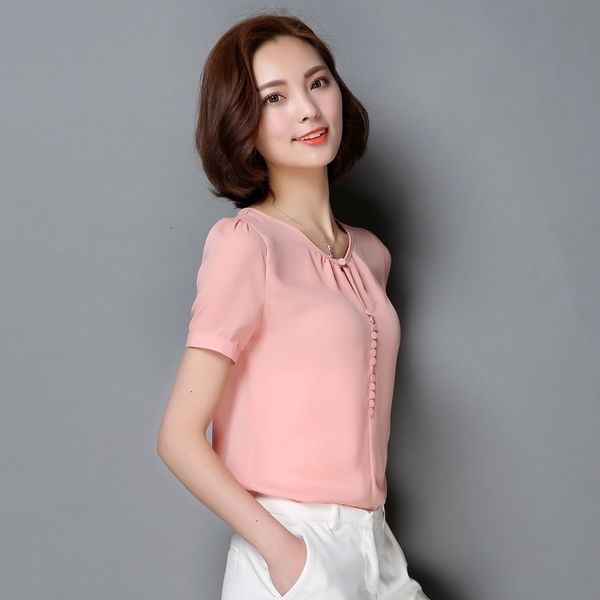 

designer women blouses quality high womens casual solid blouse loose office short sleeve chiffon shirt lady good quality, White