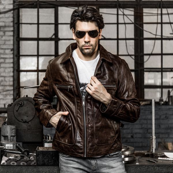 

2019 men's cow leather jakcet spring cattle leather black jacket motorcycle rider vintage coat dhl ing