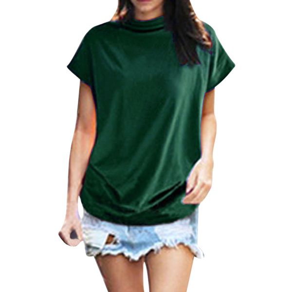 

plus size 5xl summer women and blouses 2019 clothes pullover streetwear cotton turtleneck womens blouse short sleeve, White