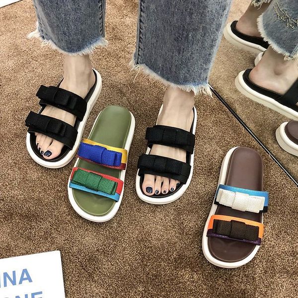 

2020 new summer wild moisture water red sand beach sport sandals and slippers ins-music of the tide slippers female outer wear, Black