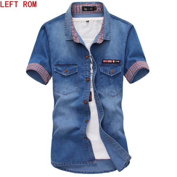 

2017 men's solid short-sleeved shirt male casual comfortable korean style turn-down collar denim shirts, White;black
