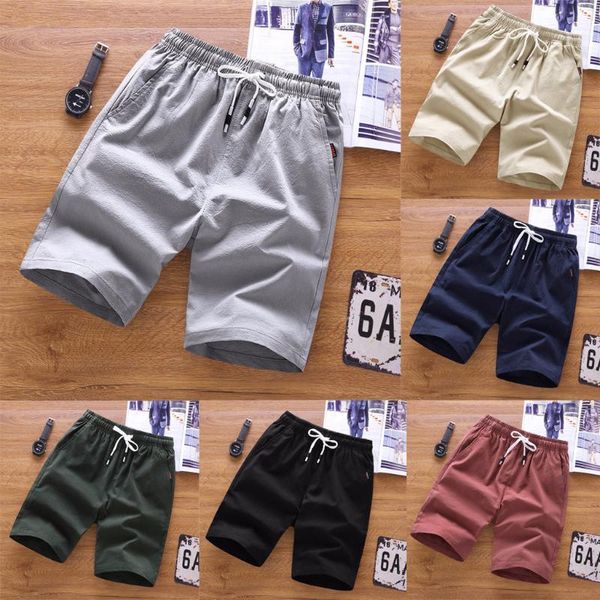 

men's shorts summer fashion bermuda masculino pure color casual loose belt drawstring beach short masculino, White;black