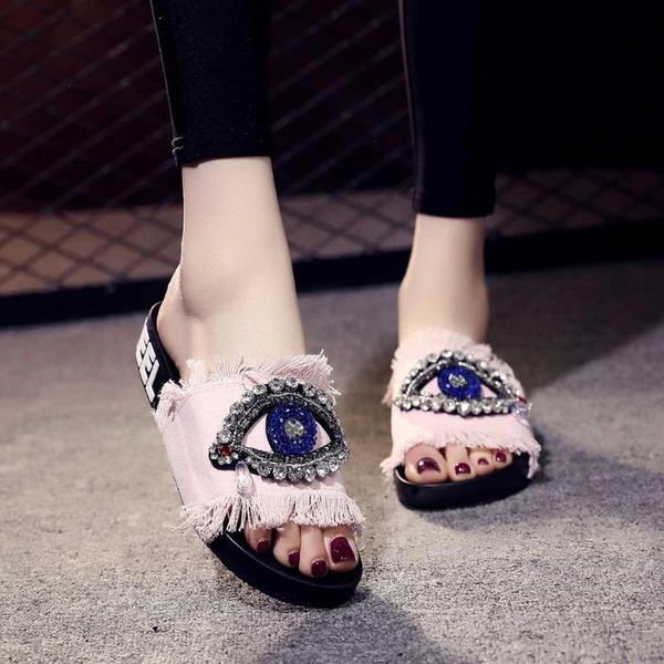 

summer spring women slipper ladies outdoor casual shoes girls crystal flat sandals slippers beach shoes #ss, Black