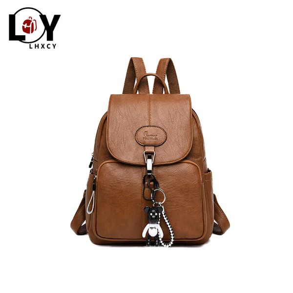 

solid color pu leather ornaments clamshell vintage ladies backpack waterproof travel bag fashion women bag