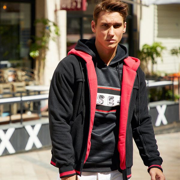 

dropship men's fashion long-sleeved round neck solid color patchwork blouse 2019 selling support wholesale, Black