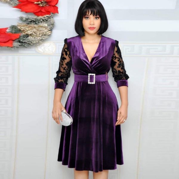

элегантный 3/4 рукав женская бордовый бархат платье a-line фигурист vestidos свадебная вечеринка осень длиной до колен черное кружевное плат, Black;gray